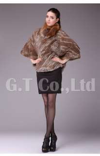 0437 Knitted knite hand made Rabbit Fur Coat Shawl coats Jacket 