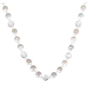 Sterling Silver White Freshwater Cultured Pearl with Crystal Coin 