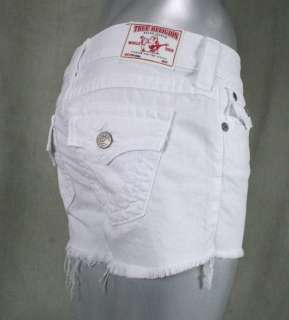 True Religion Jeans Womens KEIRA Cutoff shorts mid thigh optic White 