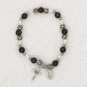  Crucifix Charm Stretch Bracelet Black: Home & Kitchen