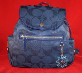NWT NEW Coach Kyra Leather Signature Large Backpack Bag Purse Navy 