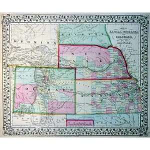  Mitchell 1869 Antique Map of Kansas, Nebraska, & Colorado 