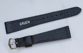 Vintage Gruen 18mm watch band black calf grain leather New Old Stock 