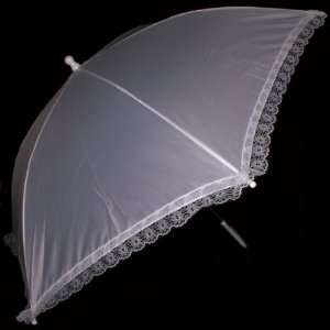  White Umbrella with Lace Trim 25 in 