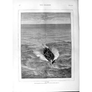  1874 ARTHUR HOPKINS FINE ART BOAT TOWING SEA OLD PRINT 