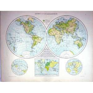 Antique Map C1893 Western Eastern Hemisphere America Australia Africa