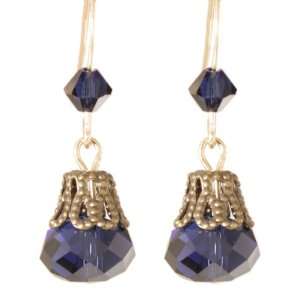 14 KT Gold Breathtaking Blues in Lace Crystal Earrings 