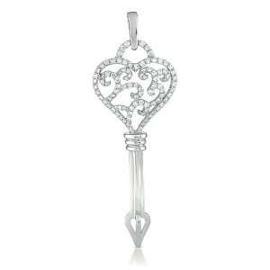    14k .80 Dwt Diamond White Gold Key Charm   JewelryWeb: Jewelry