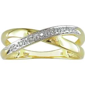    10K Yellow Gold .03 ctw Diamond Cross Over Band Ring: Jewelry