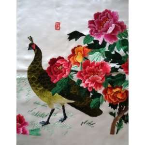   Beautiful Chinese Hand Silk Embroidery Birds Peacock 
