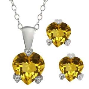   Shape Yellow Citrine 10k White Gold Pendant Earrings Set: Jewelry