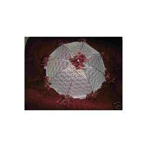   Bridal Shower Wedding White Lace Umbrella Parasol 32 Burgundy Roses