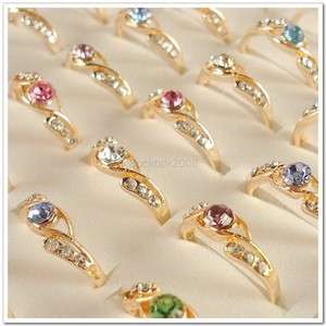 Wholesale Lots of 50 PCS Gold Plated Rhinestone Crystal Rings 50A30 