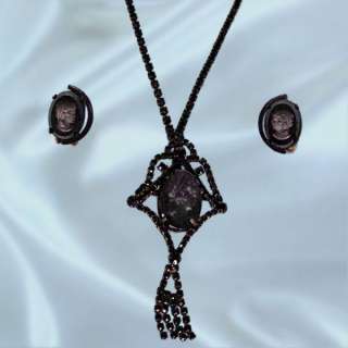 Juliana Black Mourning Cameo Rhinestone Necklace/Brooch Demi