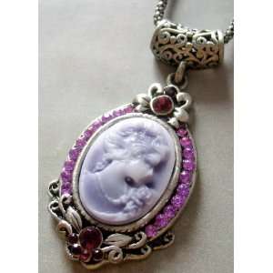   Crystal Alloy Metal Cameo Beauty Pendant Necklace 