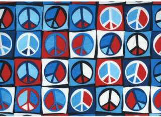 PEACE SIGNS IN RED WHITE BLUE~ Cotton Quilting Fabric  