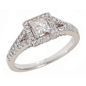 Princess Cut Diamond Engagement Ring Split Shank Design 14K White Gold 