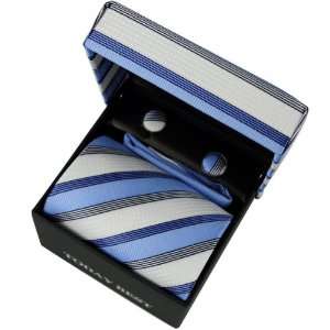   Matching Skyblue Stripe Tie Handkerchief & Cuff Link Boxed Christmas