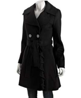 Elie Tahari black wool Lana ruffle trim coat  