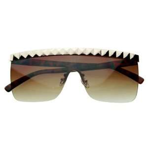 Modern Bold Flat Top Shield Rimless Studded Sunglasses  