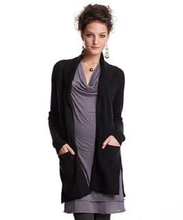 Qi black cashmere shawl collar duster  BLUEFLY up to 70% off designer 