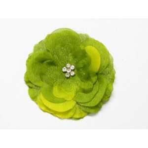Green Two Tone 3.3 Jeweled Center Flower Hair Clip Hair Accessories 