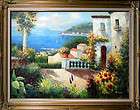 city ocean mountain coastal mediterranean oil painting art on canvas