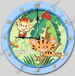 RAINFOREST JUNGLE ART CLOCK PERSONALIZED baby toddler  