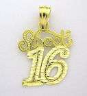 14k real yellow gold sweet 16 charm pendant one day