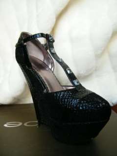 BEBE SHOES sandals heels platforms PAULA BLACK WEDGES  