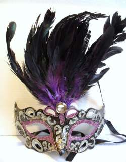   Glitter Feather RIALTO FACE MASK Masked Ball Fancy Dress Mardis Gras