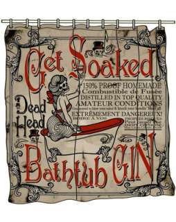 Too Fast Shower Curtain Bath Tub of Gin Vintage Punk Day Of The Dead 