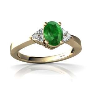  14K Yellow Gold Oval Genuine Emerald Ring Size 6 Jewelry