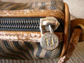 Vintage Italy FENDI Striped logo crossbody coated canvas handbag purse 
