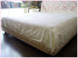 Ecru Cotton Linen Bed Sheet Skirt Hand Crochet Lace KG  