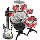 New 11 Pcs Kids Red Drum Set Black Electric Guitar Combo Musical Toy 
