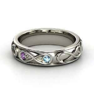 Infinite Love Ring, 14K White Gold Ring with Blue Topaz & Amethyst