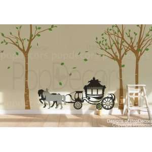 Authentic Only from PopDecors Big birch trees and horse wagon (102 H 