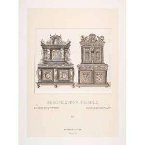   Design Dresser Cabinet Carving   Original Chromolithograph Home