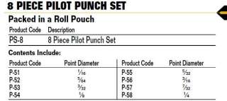 Williams Tools 8 piece Pilot Punch Set PS 8 USA  