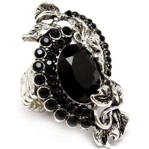 Victorian Gothic Chunky Black Flower Ring