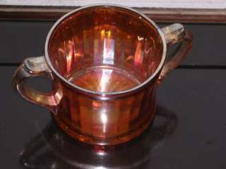 Vintage Orange Carnival Glass Handle Sugar Bowl Candy  