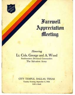 1924 Farewell Program Dallas Salvation Army G Wood  