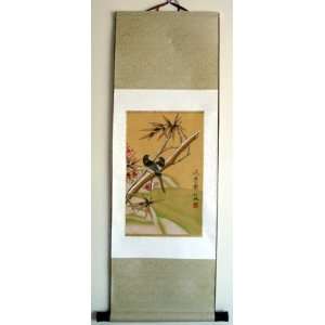    Chinese Art Silk Watercolor Painting Scroll Bamboo 