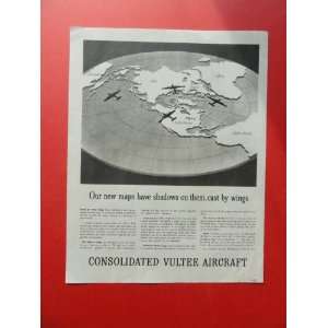   Aircraft, 1943 print ad (maps/airplanes.) Orinigal Magazine Print Art
