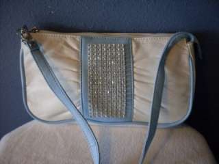 KMQ Collection Leather? White & Blue Rhinestone Purse  