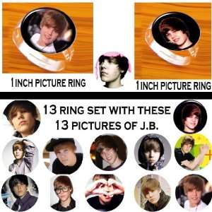  Justin Bieber Ring Set 0f 13   1inch Button W/rings 