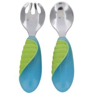  Munchkin Mighty Grip Fork and Spoon   Blue   : Baby