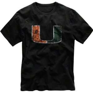  Miami Hurricanes Black Big Logo U Slub T Shirt: Sports 