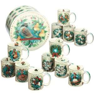  12 Days of Christmas Set 15 Ounce Mugs in Hatbox, Set of 12 